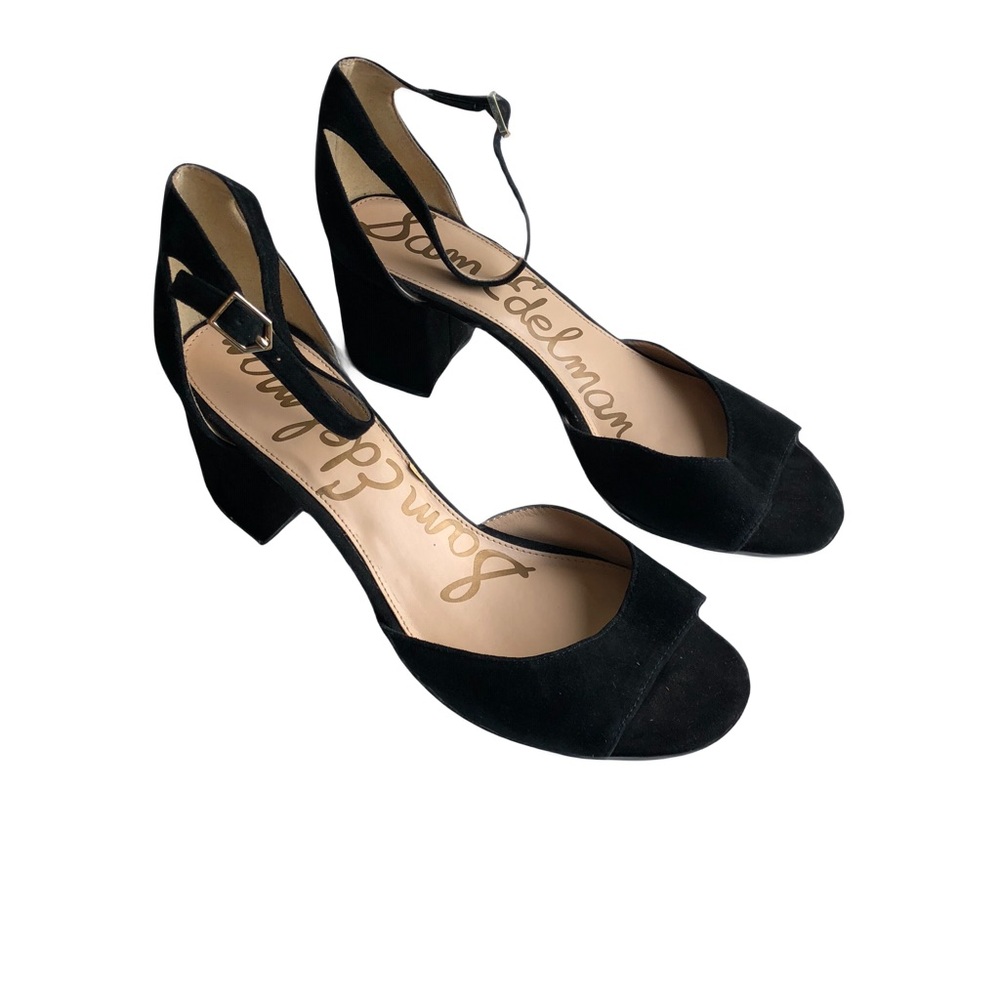 Sam Edelman Susie Black Suede Block Heels Sandals Size 10 Wedding Guest